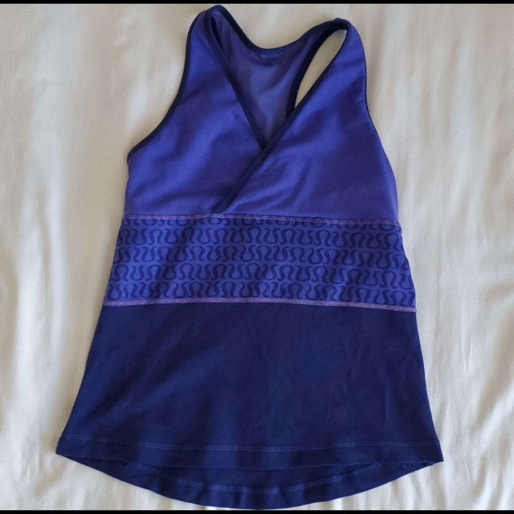 Lululemon Purple V Neck Tank with Lulu Logo Print